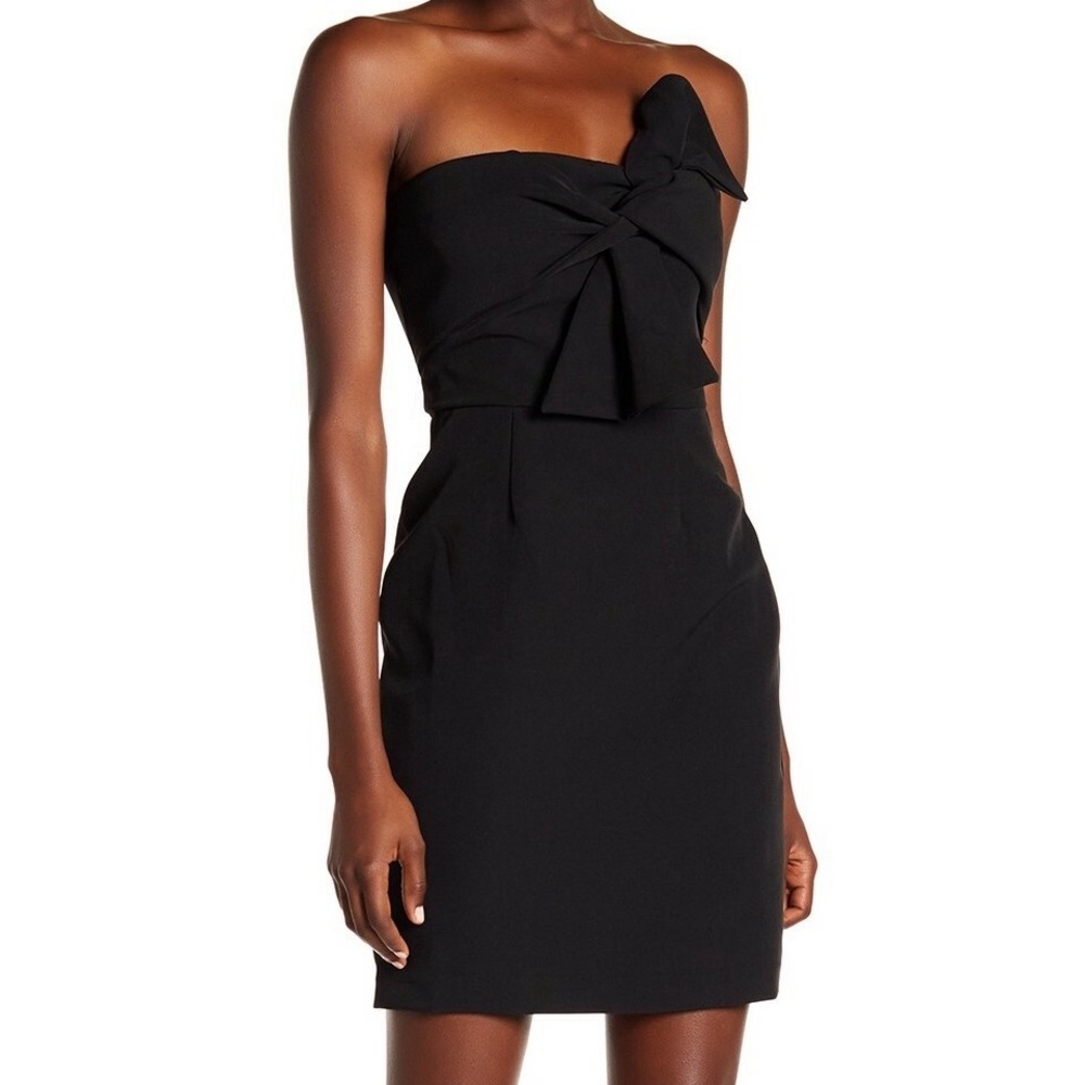 Alexia Admor Black Strapless Sheath Mini Cocktail Dress Front Bow Tie Size 2
